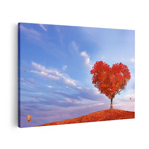 Canvas schilderij vooraanzicht Rode Liefde Boom In Een Hart Vorm