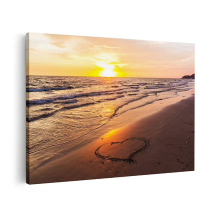 Canvas schilderij vooraanzicht Zonsondergang Op Het Strand Met Een Hartje