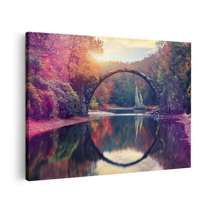 Canvas schilderij vooraanzicht Rakotz Brug In Duitsland In De Herfst