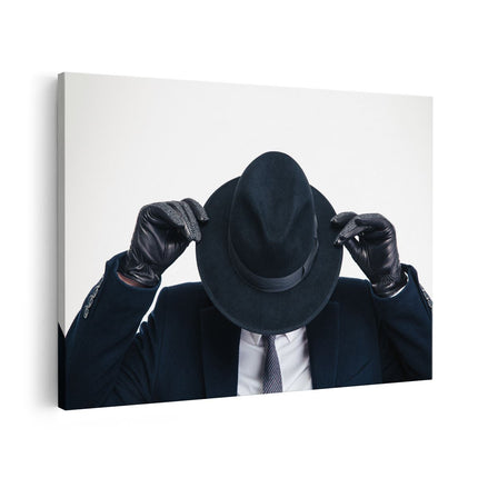 Canvas schilderij vooraanzicht Zakenman Met Een Zwart Hoedje