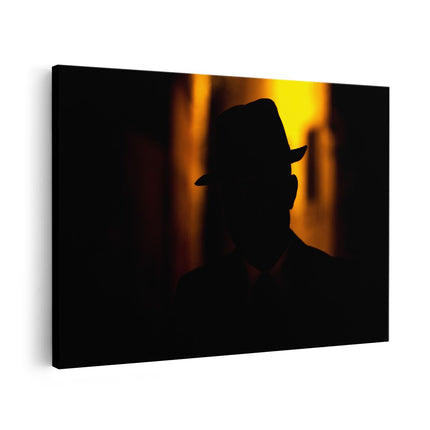 Canvas schilderij vooraanzicht Silhouet Van Een Man Met Een Hoed