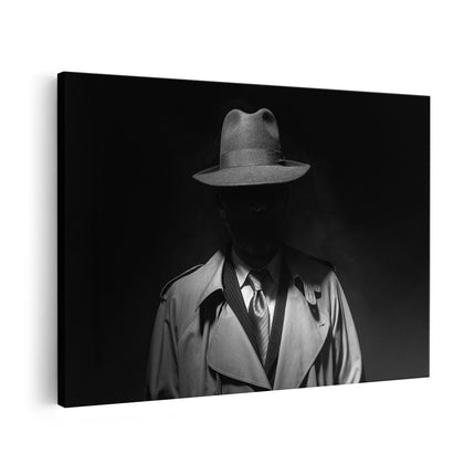 Canvas schilderij vooraanzicht Man Met Een Hoedje In Het Donker - Zwart Wit