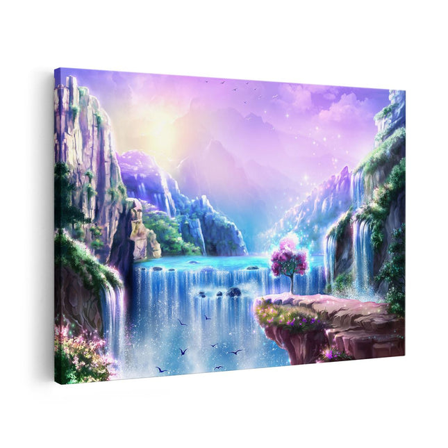 Canvas schilderij vooraanzicht Kleurrijke Sprookjes Waterval - Abstract