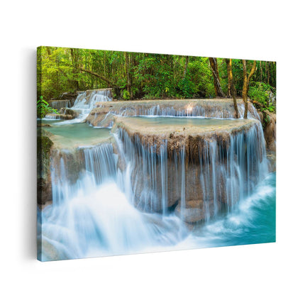 Canvas schilderij vooraanzicht Waterval In Het Bos In Thailand