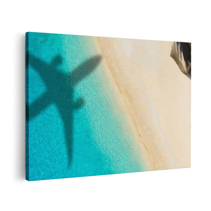 Canvas schilderij vooraanzicht Silhouet Van Een Vliegtuig Op Het Strand
