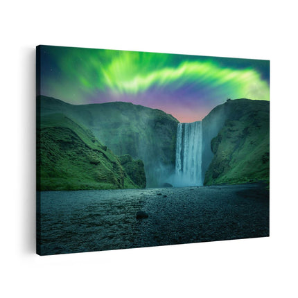 Canvas schilderij vooraanzicht Waterval Met Het Groene Noorderlicht