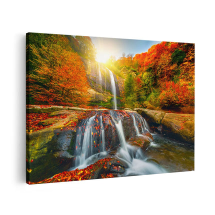 Canvas schilderij vooraanzicht Waterval In De Herfst Kleuren