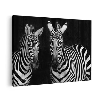 Canvas schilderij vooraanzicht Twee Zebra's - Zwart Wit