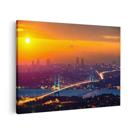 Canvas schilderij vooraanzicht Bosporusbrug In Istanbul Bij Zonsondergang