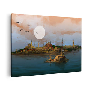 Canvas schilderij vooraanzicht Illustratie Van De Maiden's Tower In Istanbul