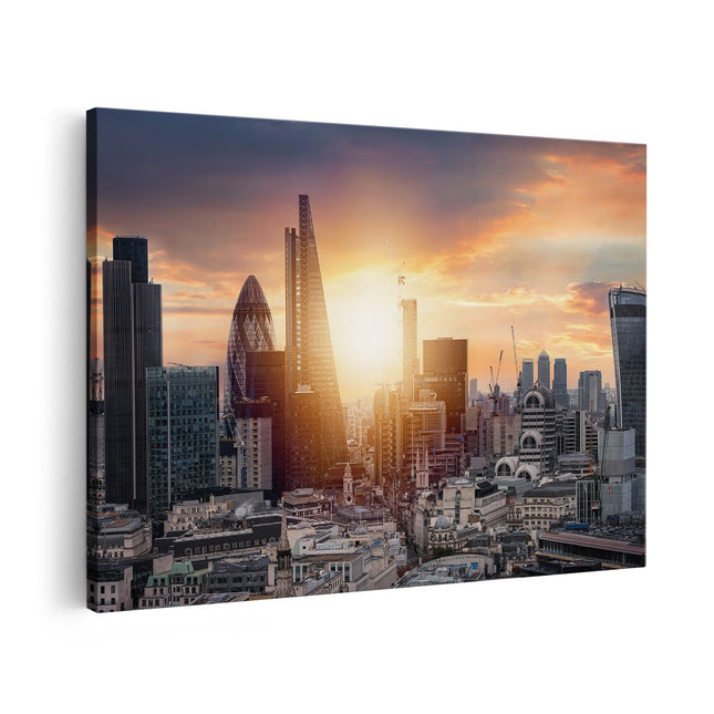 Canvas schilderij vooraanzicht Londen Stad bij Zonsopgang