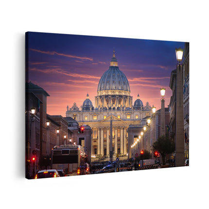 Canvas schilderij vooraanzicht Sint Pietersbasiliek in Rome, Italië