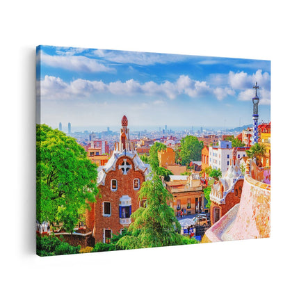 Canvas schilderij vooraanzicht Park Güell in Barcelona - Kleurrijk