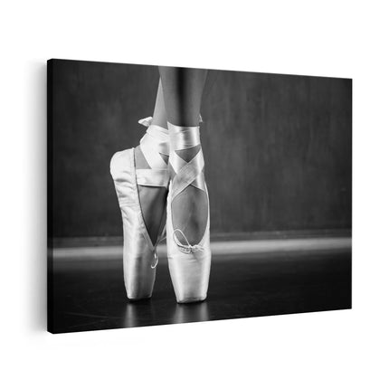 Canvas schilderij vooraanzicht Ballet Schoenen van een Ballerina - Zwart Wit