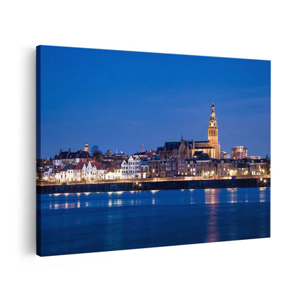 Canvas schilderij vooraanzicht Nijmegen Skyline met de Waal Rivier