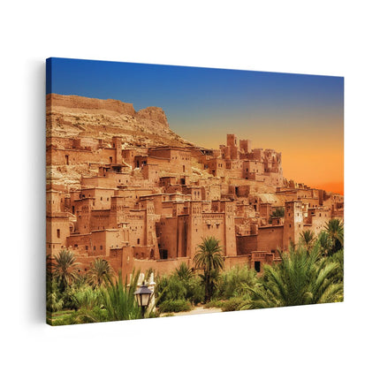 Canvas schilderij vooraanzicht Kasbah Ait Ben Haddou Stad in Marokko