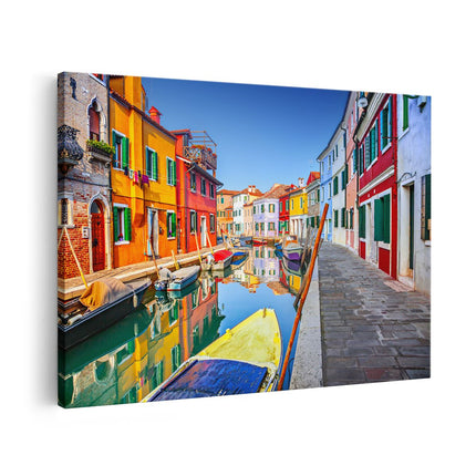 Canvas schilderij vooraanzicht Kleurrijke Huisjes aan het Water in Venetië