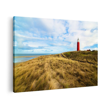 Canvas schilderij vooraanzicht Vuurtoren met Duinen in Texel