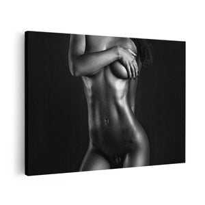 Canvas schilderij vooraanzicht Naakte Vrouwen Lichaam - Erotiek - Zwart Wit