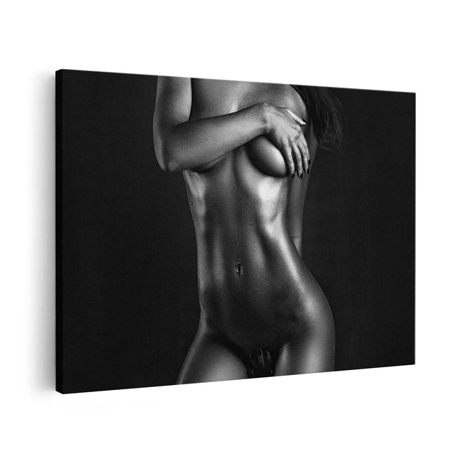 Canvas schilderij vooraanzicht Naakte Vrouwen Lichaam - Erotiek - Zwart Wit