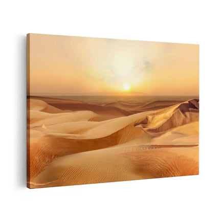 Canvas schilderij vooraanzicht Woestijn bij Zonsondergang in de Sahara