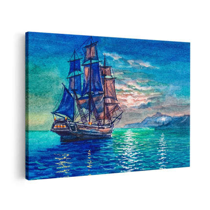Canvas schilderij vooraanzicht Oude Piratenschip Zeilboot Getekend