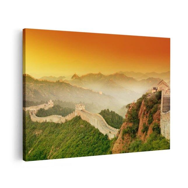 Canvas schilderij vooraanzicht Chinese Muur bij Zonsopgang