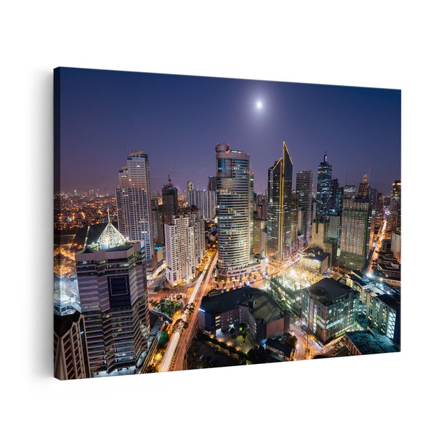 Canvas schilderij vooraanzicht Makati Stad Skyline in de Nacht in Thailand 