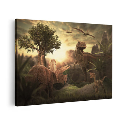 Canvas schilderij vooraanzicht Dinosauriërs in de Natuur - Dino's 