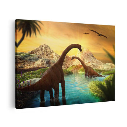 Canvas schilderij vooraanzicht Dinosauriërs in het Water - Dino's