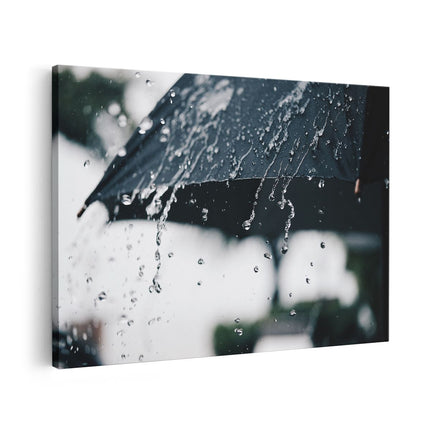 Canvas schilderij vooraanzicht Zwarte Paraplu met Regen Druppels