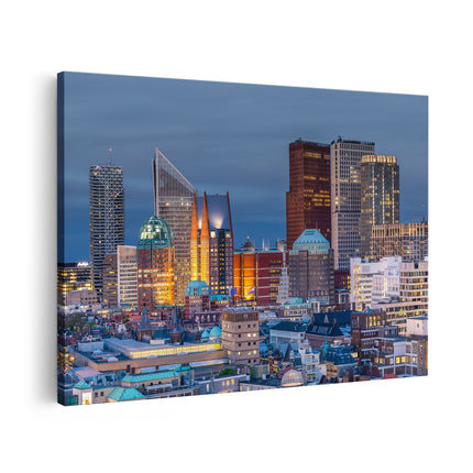 Canvas schilderij vooraanzicht Den Haag Skyline met Wolkenkrabbers