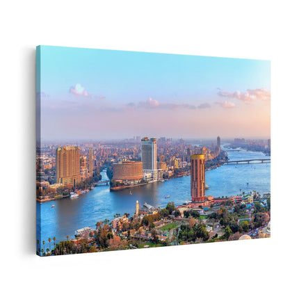 Canvas schilderij vooraanzicht De Nijl Rivier in Cairo, Egypte