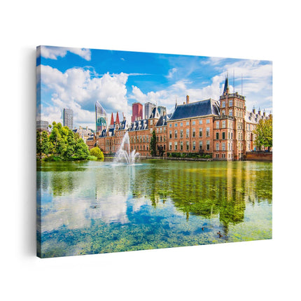 Canvas schilderij vooraanzicht Binnenhof met het Hofvijver in Den Haag