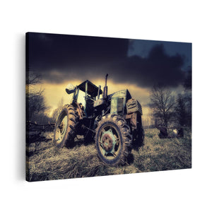 Canvas schilderij vooraanzicht Oude Tractor op het Grasveld - Trekker