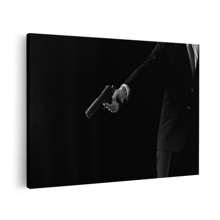 Canvas schilderij vooraanzicht Man met een Pistool in zijn Handen