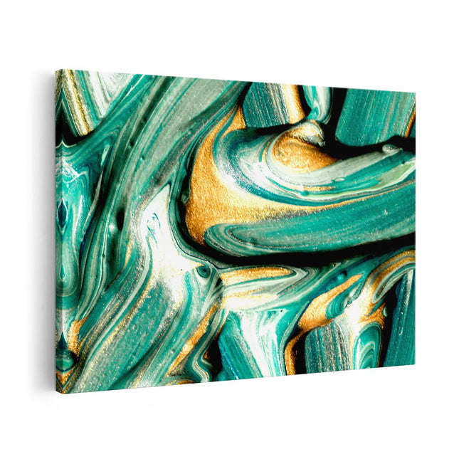 Canvas schilderij vooraanzicht Abstracte Kunst - Groen met Gouden Verf