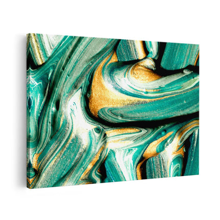 Canvas schilderij vooraanzicht Abstracte Kunst - Groen met Gouden Verf