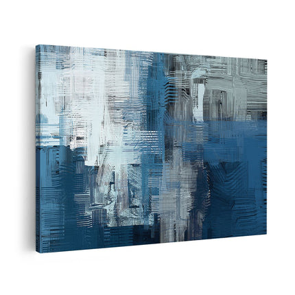 Canvas schilderij vooraanzicht Abstracte Kunst - Blauw Witte Penseelstreken