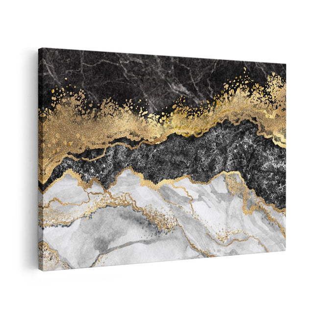 Canvas schilderij vooraanzicht Abstracte Kunst - Zwart met Witte Marmer