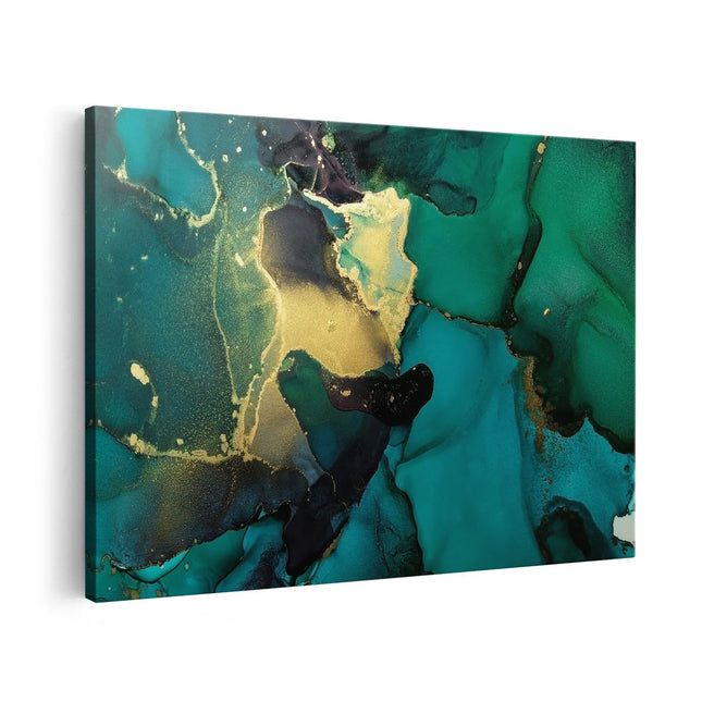 Canvas schilderij vooraanzicht Abstracte Kunst - Groen met Goud