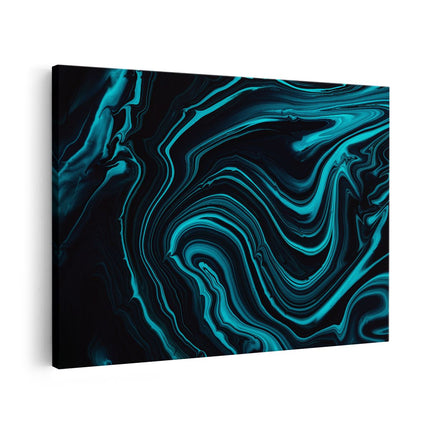 Canvas schilderij vooraanzicht Abstracte Kunst - Aqua Blauw met Zwart