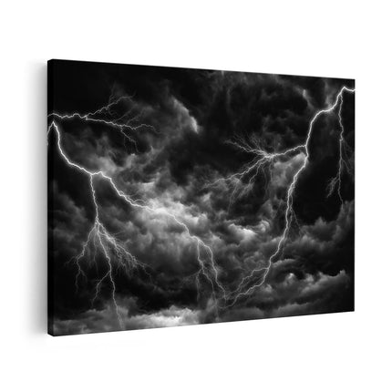 Canvas schilderij vooraanzicht Donkere Wolken met Bliksem - Zwart Wit