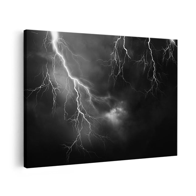 Canvas schilderij vooraanzicht Blikseminslagen - Onweer - Zwart Wit