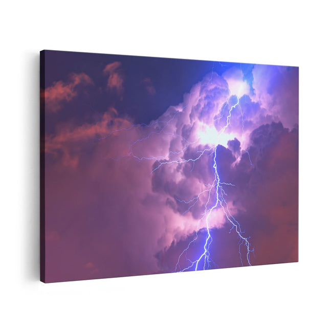 Canvas schilderij vooraanzicht Blikseminslag tussen de Wolken - Onweer