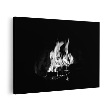 Canvas schilderij vooraanzicht Open Haard in Huis van Bakstenen - Zwart Wit