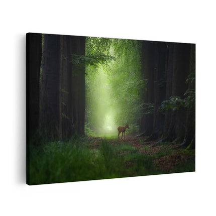 Canvas schilderij vooraanzicht Hert in het Groene Bos