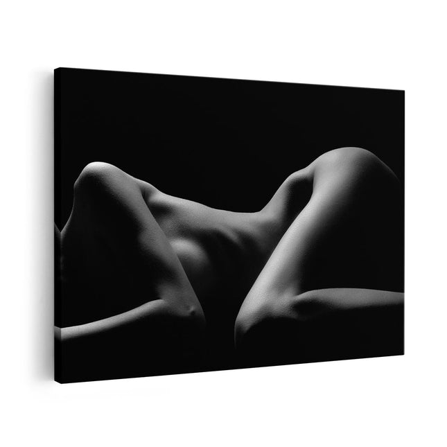 Canvas schilderij vooraanzicht Naakte Vrouwen Lichaam - Erotiek - Zwart Wit