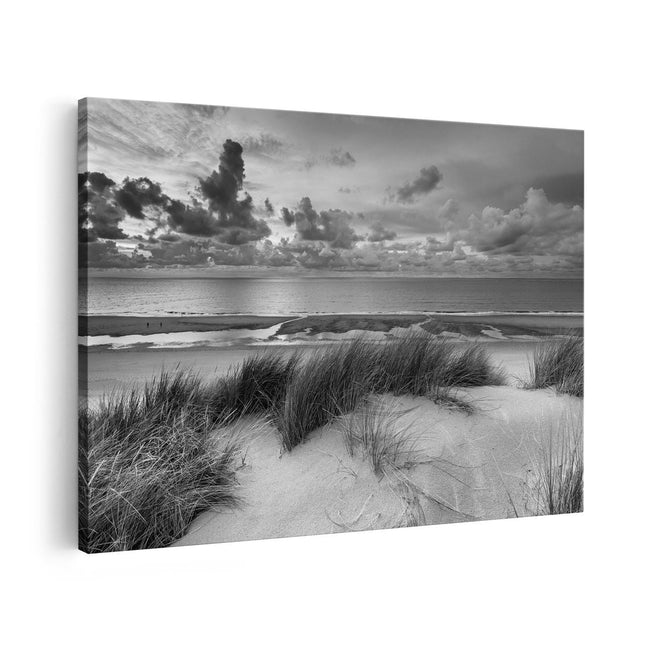 Canvas schilderij vooraanzicht Strand en Duinen - Zwart Wit
