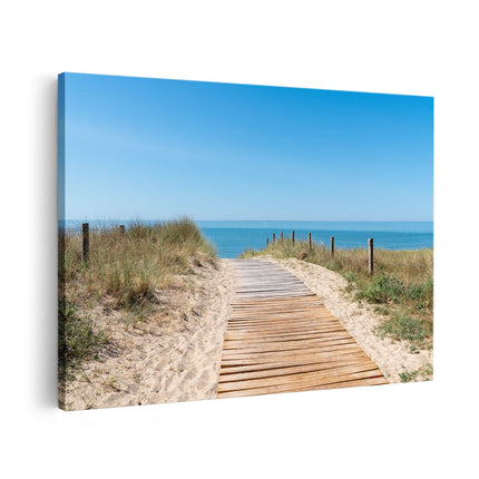 Canvas schilderij vooraanzicht Voetpad in De Duinen met Zee op de Achtergrond